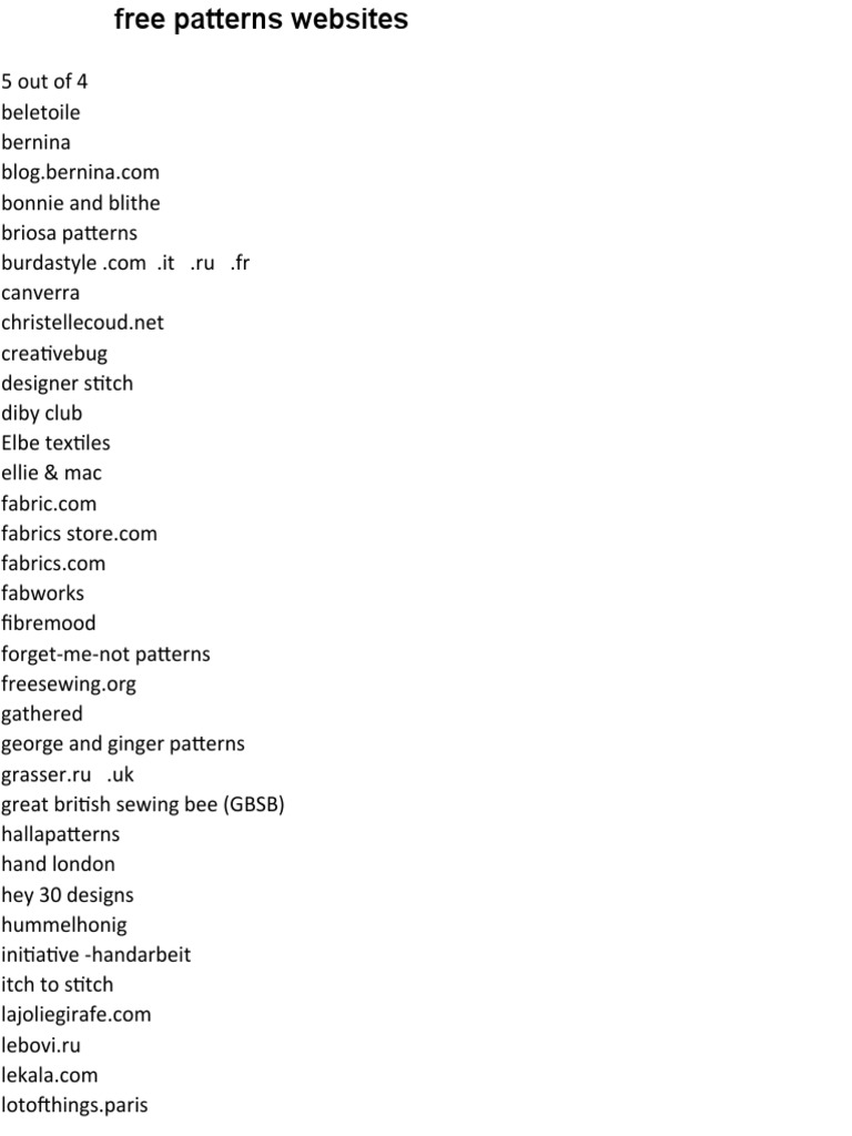 Free Sewing Pattern Resources Online | PDF | Lifestyle