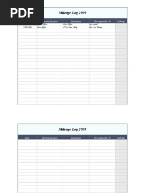Mileage Log 2009 - Kia
