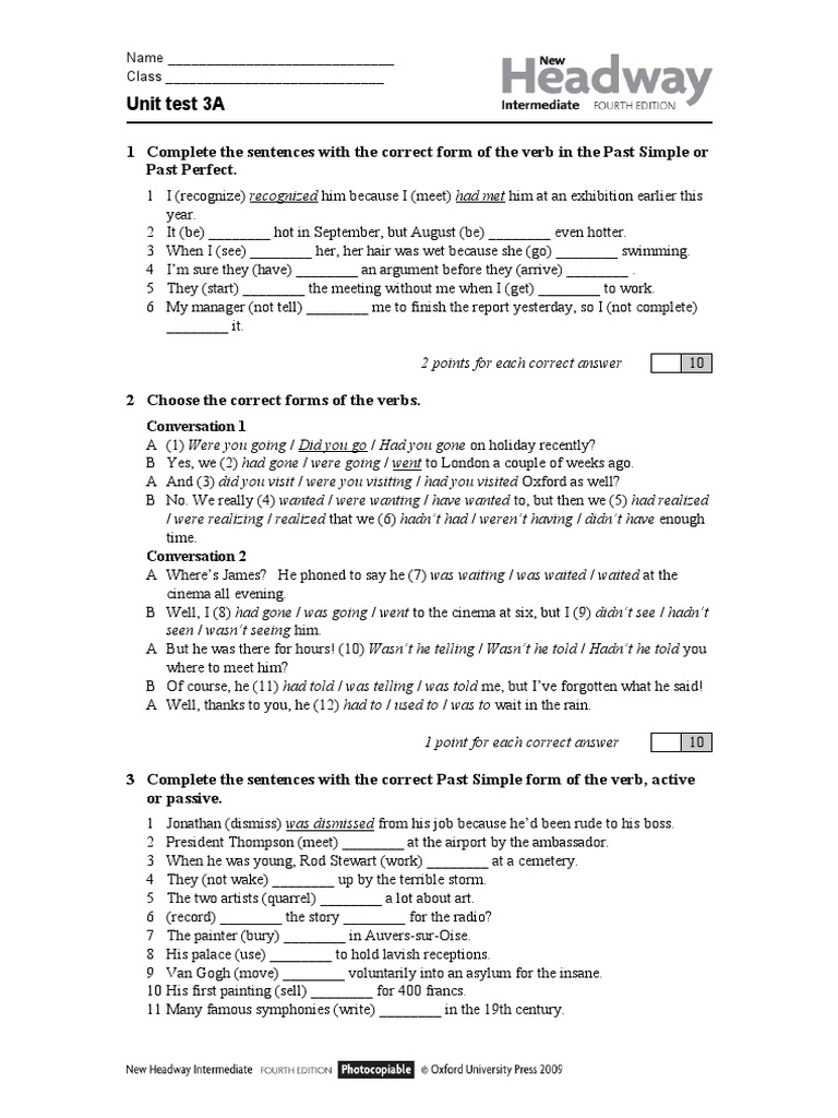 Unit Test 3A: Verb Forms and Usage | PDF | F. Scott Fitzgerald