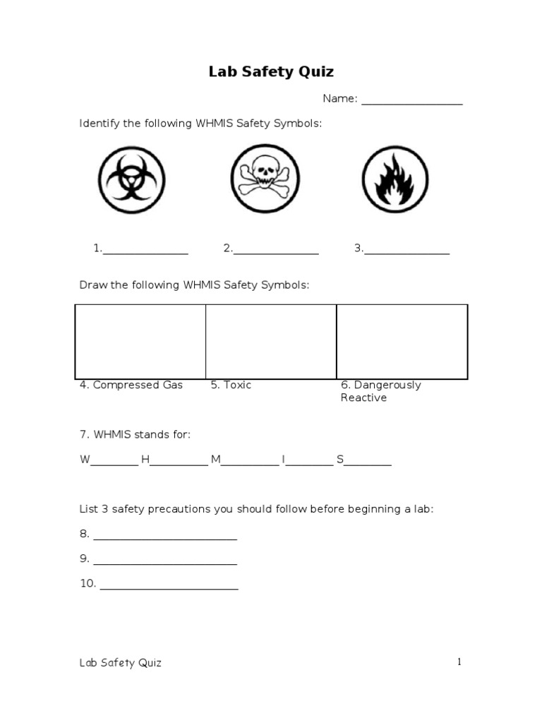 Lab Safety Quiz PDF Laboratories Chemistry