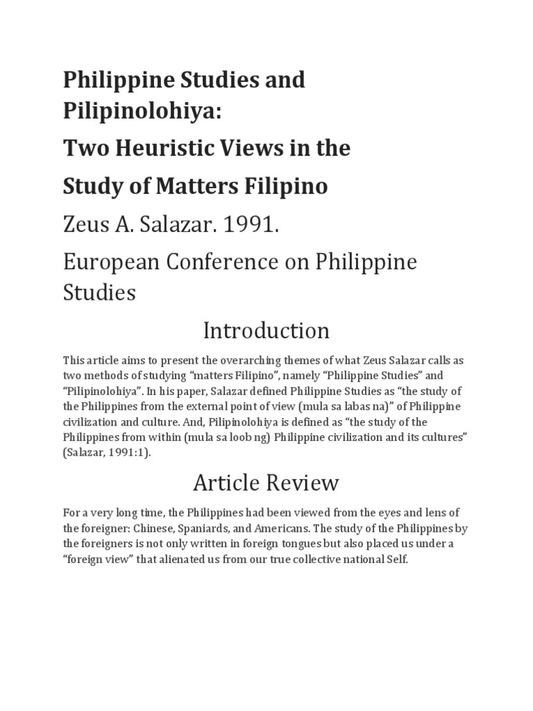 Philippine Studies and Pilipinolohiya: Two Heuristic Views in The Study ...