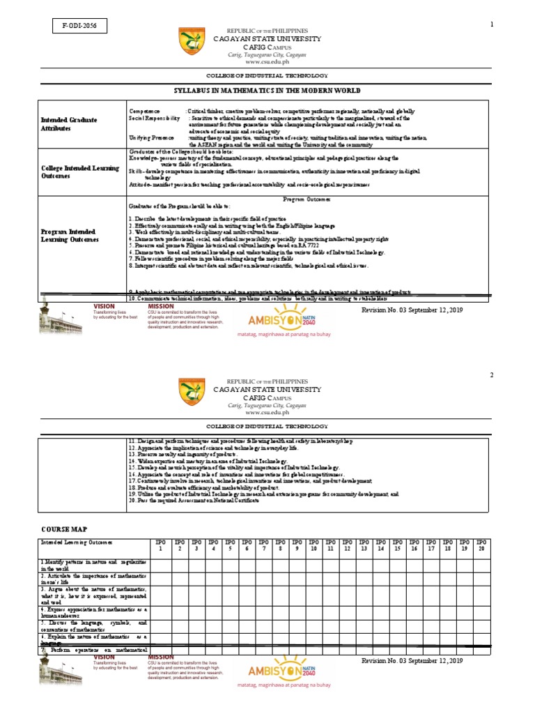 Syllabi Template Form Revised 20 PDF Mathematics Reason
