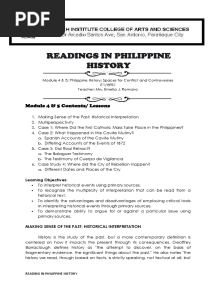 Readings in Philippine History: Module 4 & 5 Contents/ Lessons