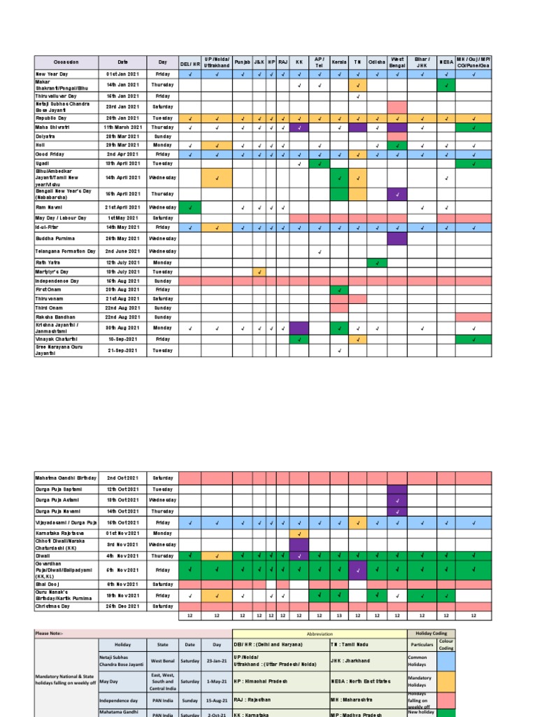 Holiday Calendar 21 Pdf Holidays Observances