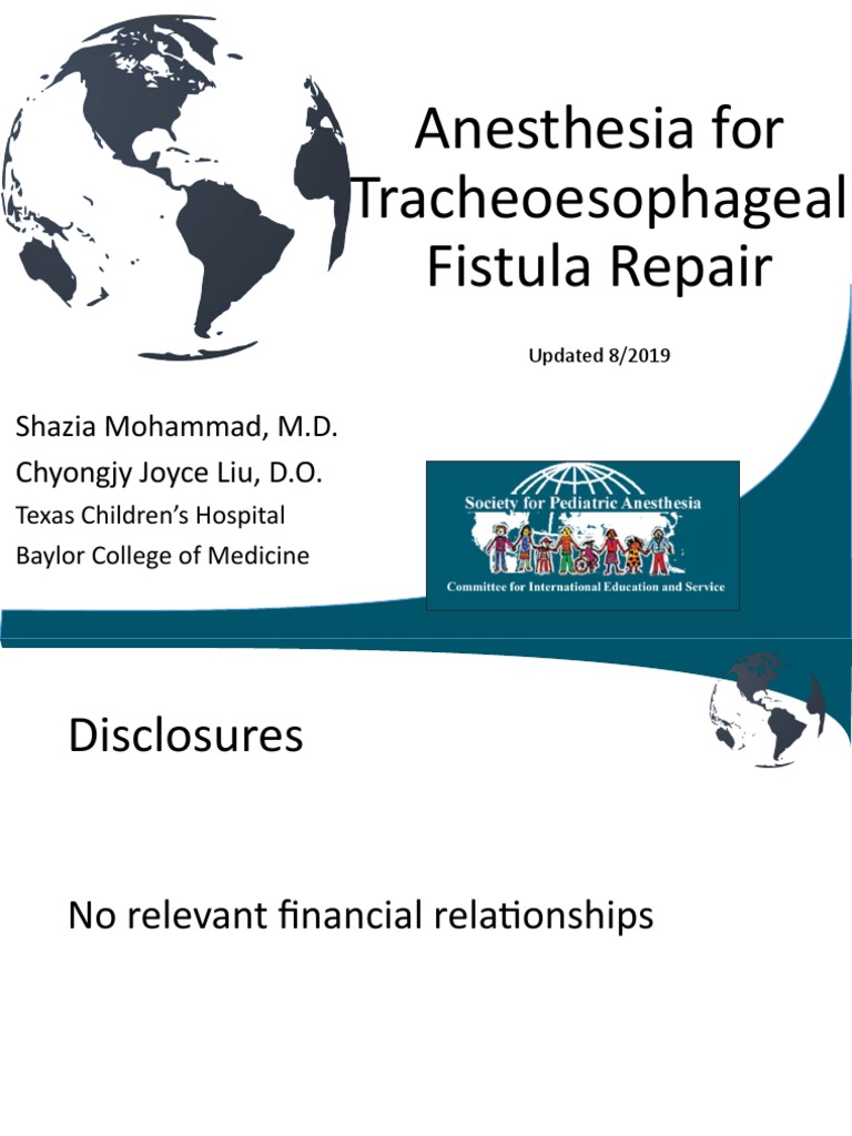Anesthesia For Tracheoesophageal Fistula Repair PDF Medical