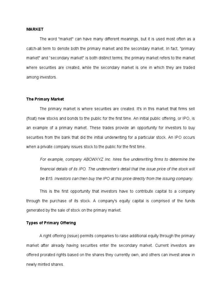 Market and The Primary Market | PDF | Initial Public Offering ...