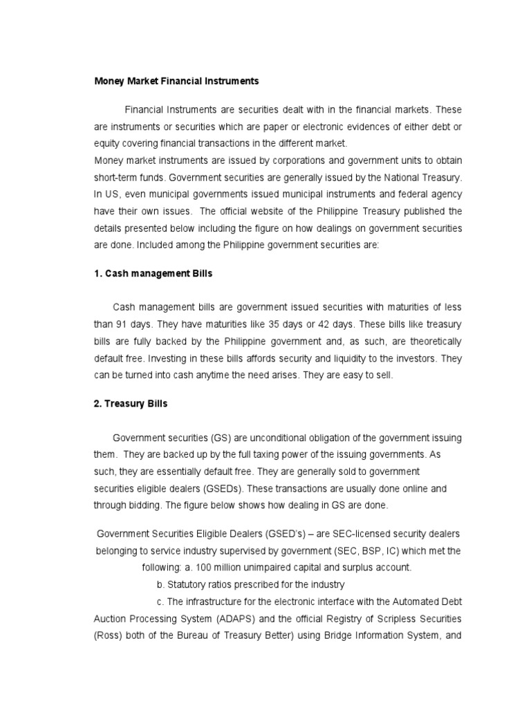 An Overview of Money Market Financial Instruments in the Philippines ...