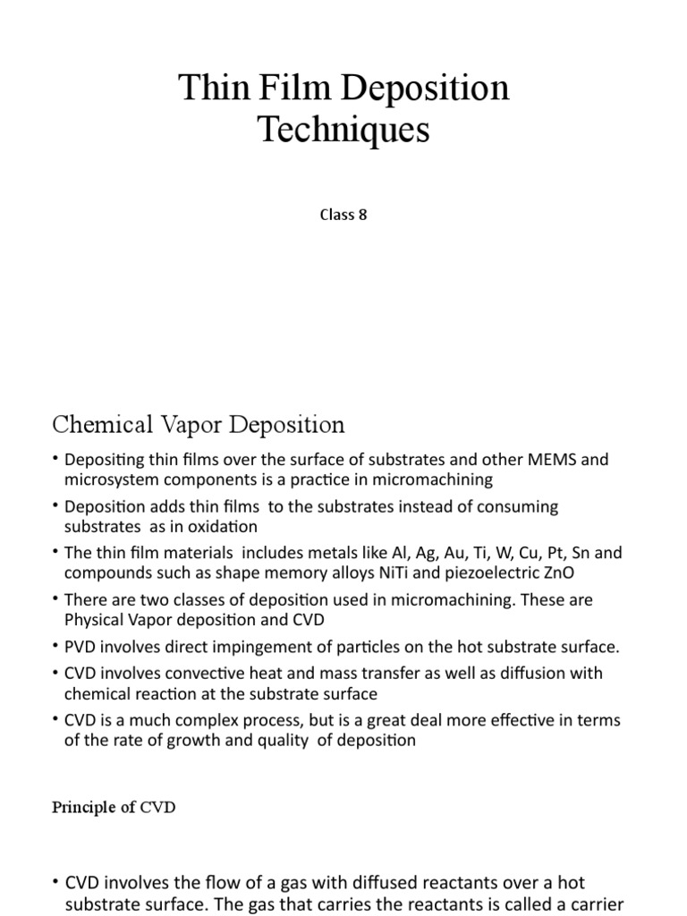 Thin Film Deposition Techniques: Class 8 | PDF | Chemical Vapor ...