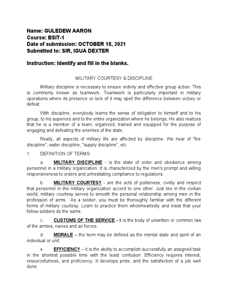 Military Courtesy and Justice - ROTC - Activity #3 | PDF | Court ...