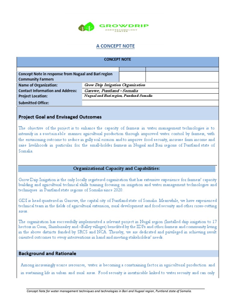Water Management Technologies Concept Note | PDF | Irrigation | Agriculture