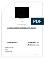 Project ON Competition Law: A Critical Study On Predatory Pricing