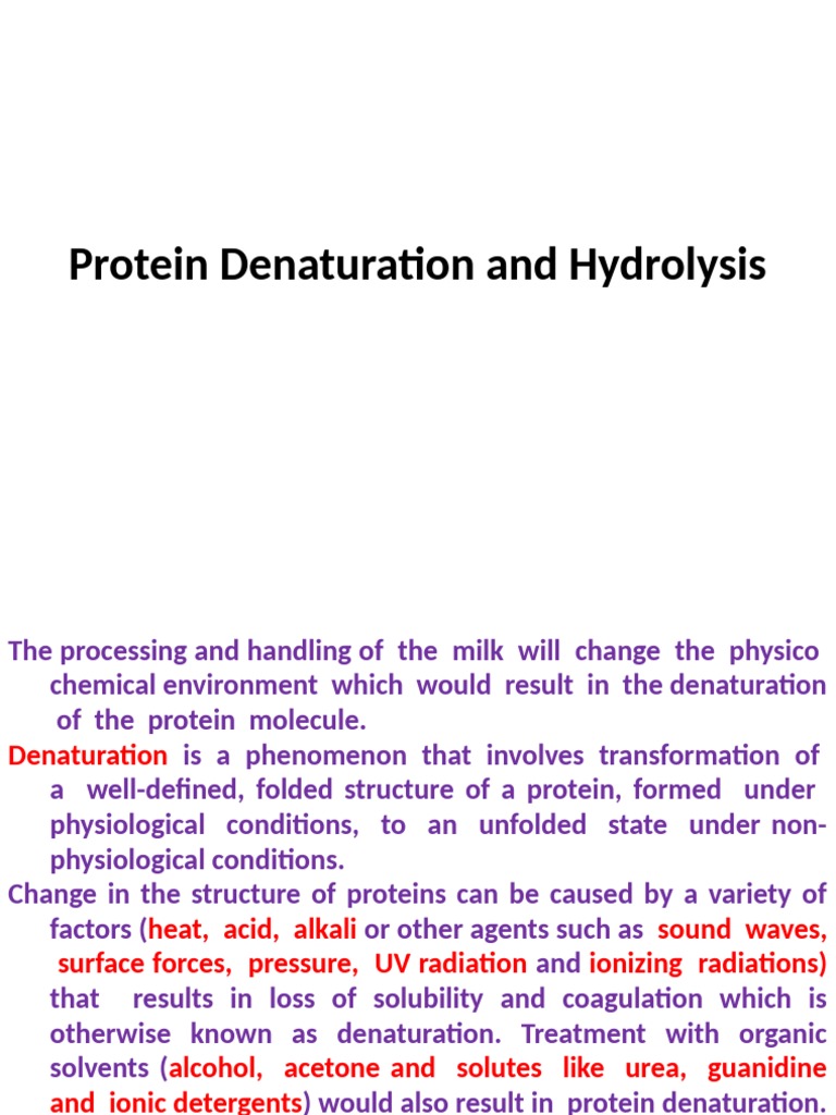 Protein Denaturation and Hydrolysis PDF Denaturation (Biochemistry