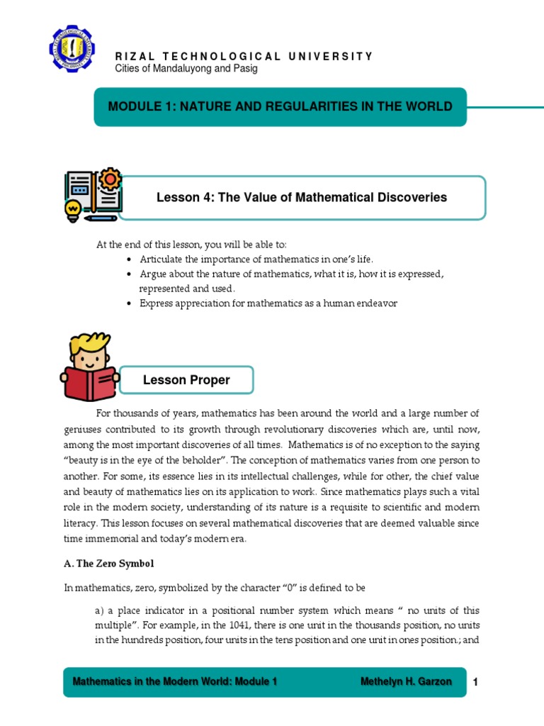Lesson 4 - The Value of Mathematical Discovery | PDF | Numbers | Pi