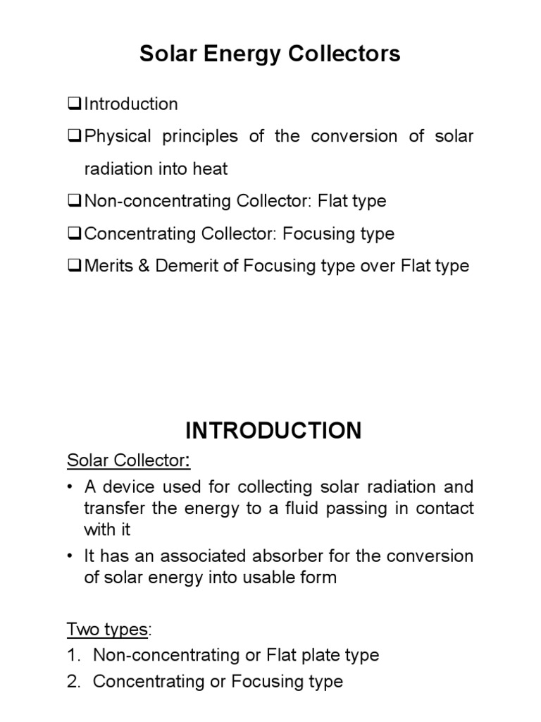 Overview of Solar Energy Collectors | PDF | Greenhouse Effect | Mirror