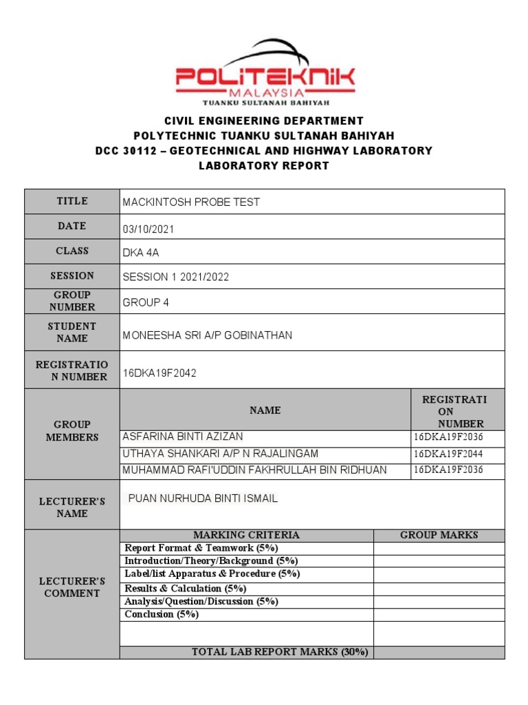 Mackintosh Probe Test PDF Geotechnical Engineering Earth Sciences