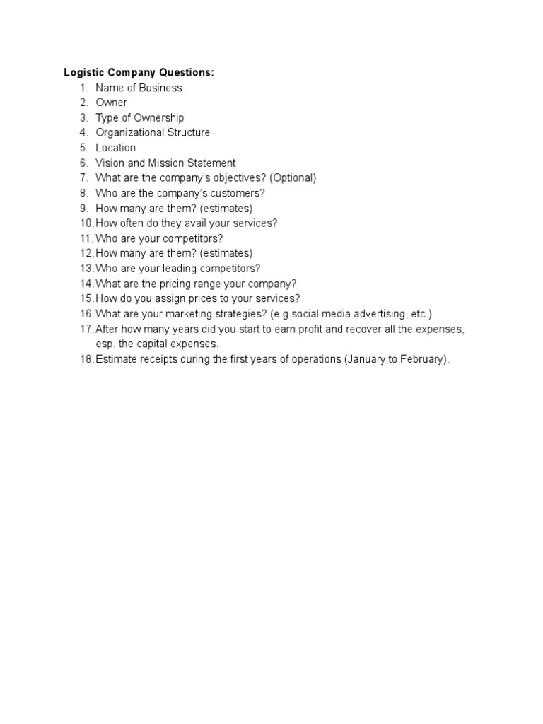 Key Questions for Logistics Companies | PDF | Marketing | Employment