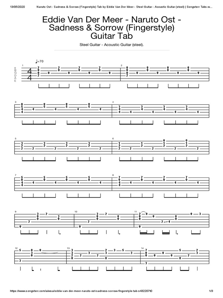 Naruto Ost - Sadness & Sorrow (Fingerstyle) Tab by Eddie Van