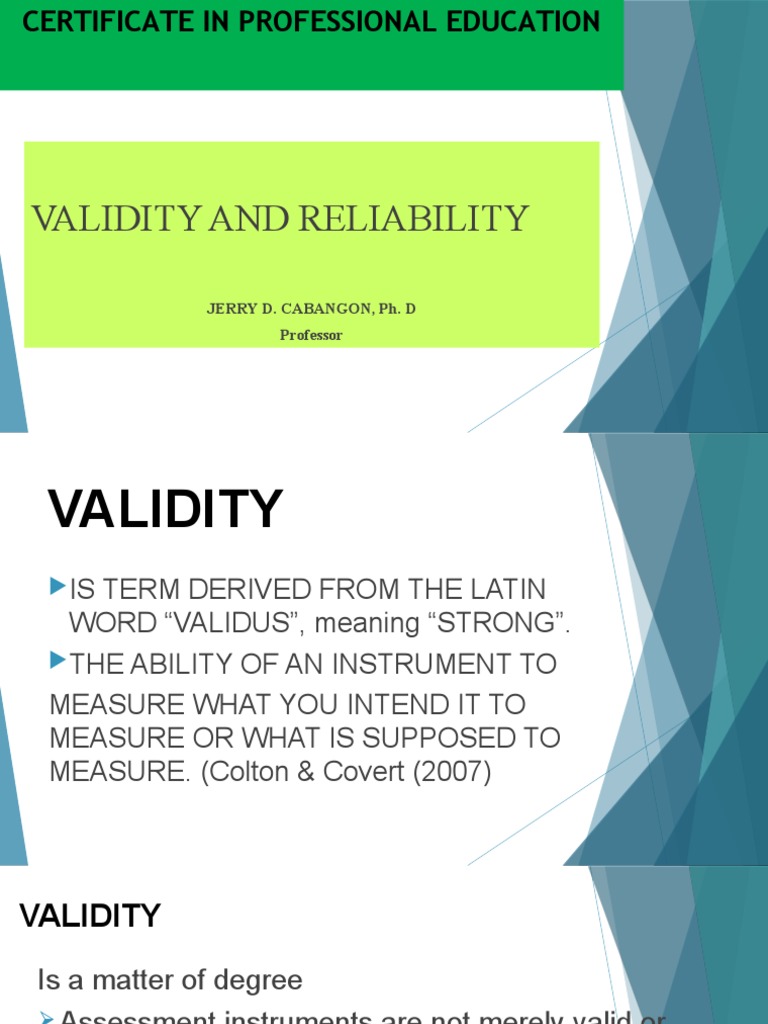 Validity and Reliability in Education | PDF | Validity (Statistics ...