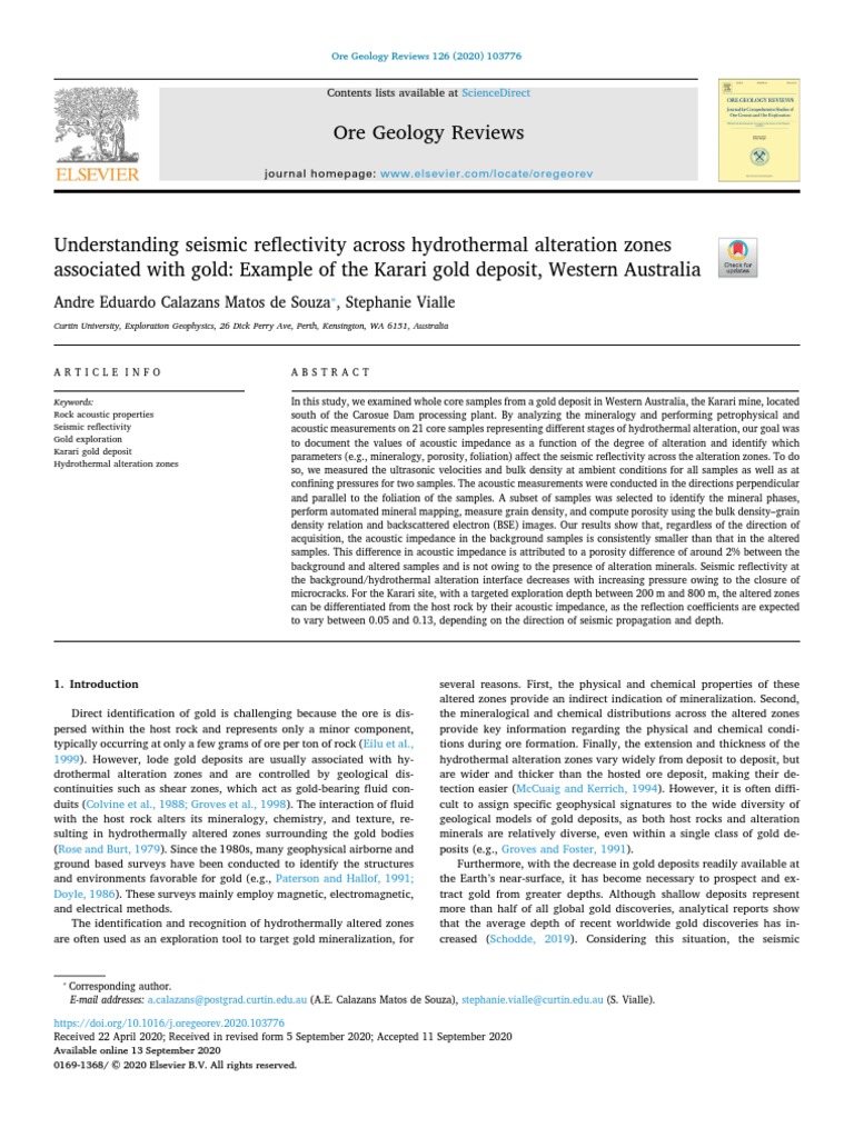 Ore Geology Reviews Sciencedirect PDF Porosity Reflection Seismology