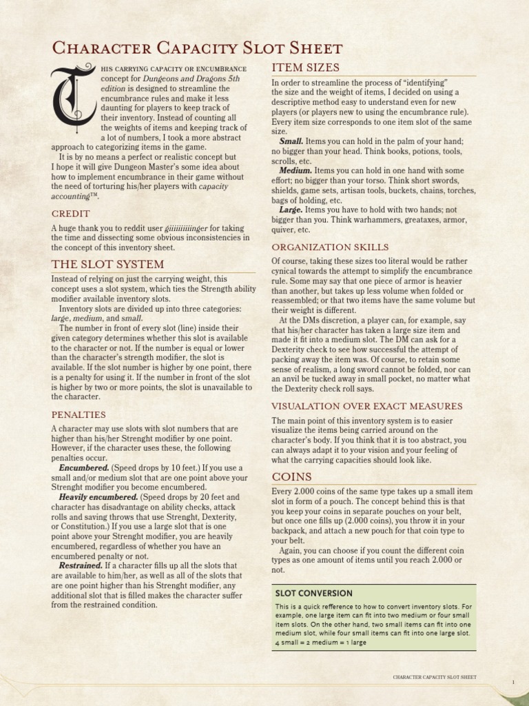Streamlined D&D Capacity Slot System | PDF | Home & Garden | History