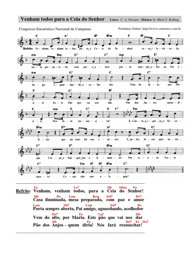 Venham, Venham Todos para A Ceia Do Senhor | PDF | Eucaristia ...