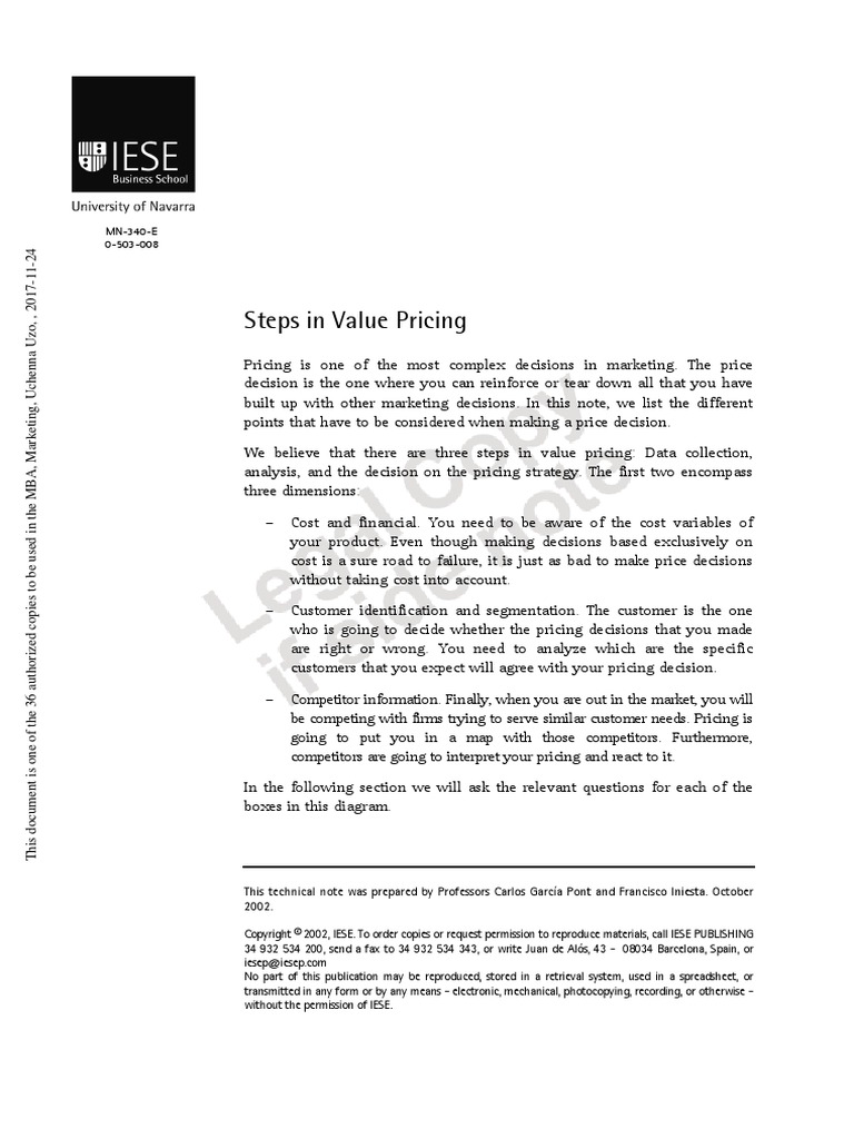 Steps in Value Pricing | PDF | Marketing | Pricing