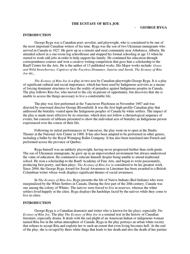 Ecstasy of Rita Joe Final PDF