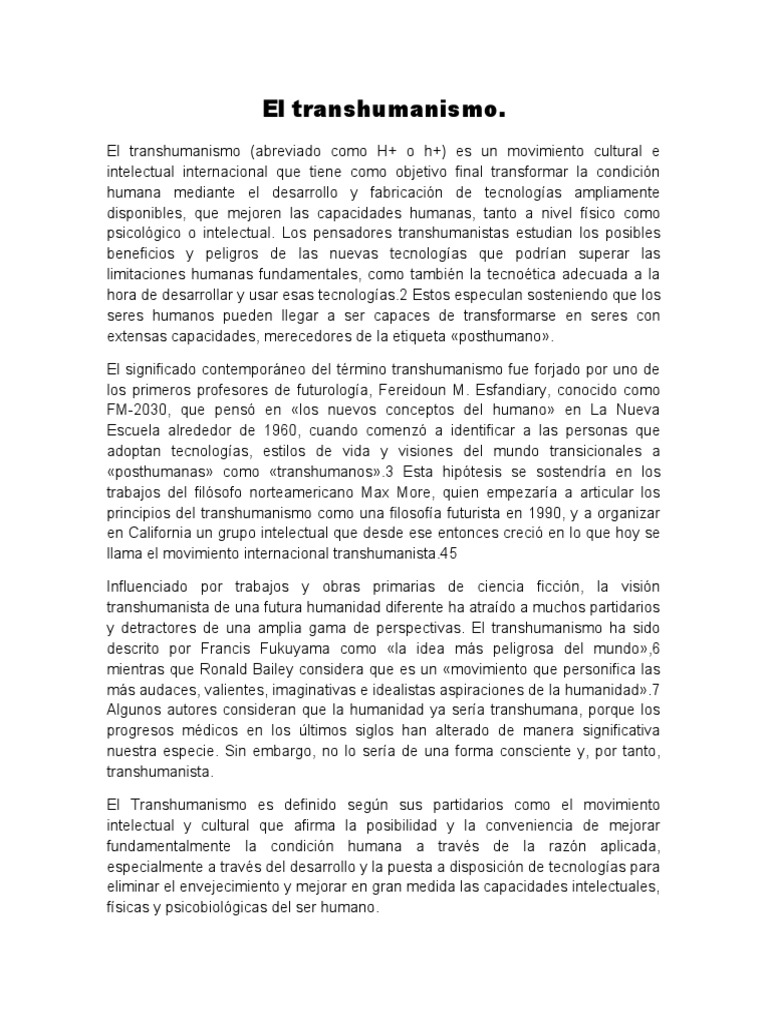 El Transhumanismo PDF Transhumanismo Science
