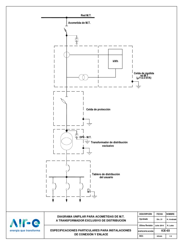 Diagrama Unifilar Acometidas M T Transformador Exclusivo Distribucion | PDF  | Ingenieria Eléctrica | Electricidad