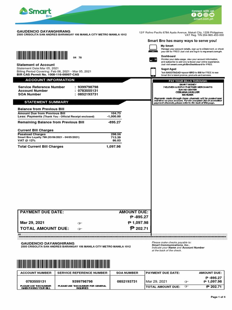 Smart Billing Sample PDF Makati Metro Manila