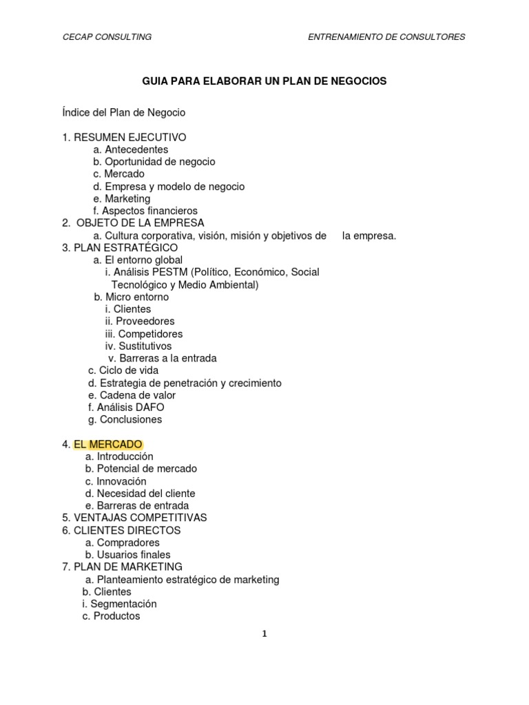 Guia para Un Plan de Negocios 01 | PDF | Marketing | Cadena de valor