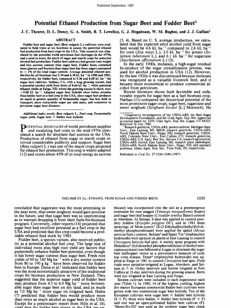 Potential Ethanol Production From Sugar Beet and Fodder Beet | Download ...