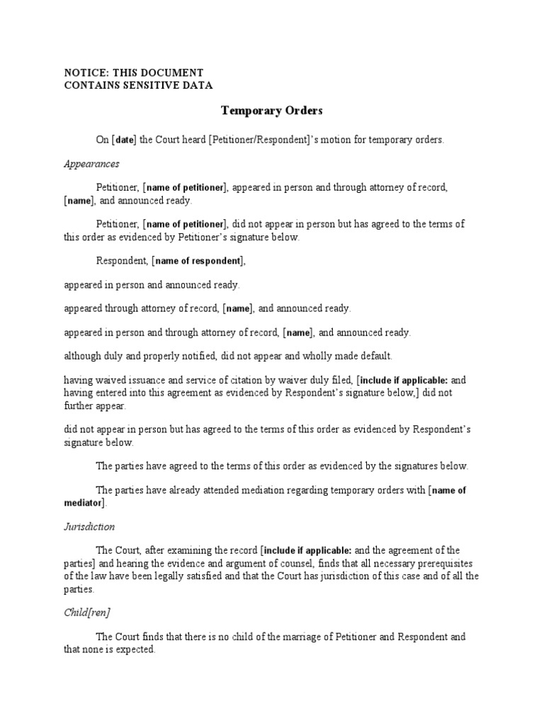 Temporary Child Custody Orders Document | PDF | Conservatorship | Child ...