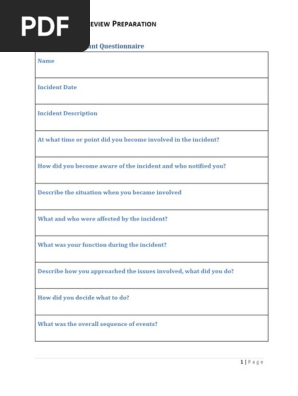 Incident Participant Questionnaire
