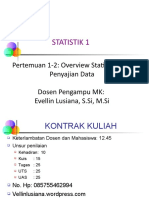 Statistik 1: Pertemuan 1-2: Overview Statistika Dan Penyajian Data Dosen Pengampu MK: Evellin Lusiana, S.Si, M.Si