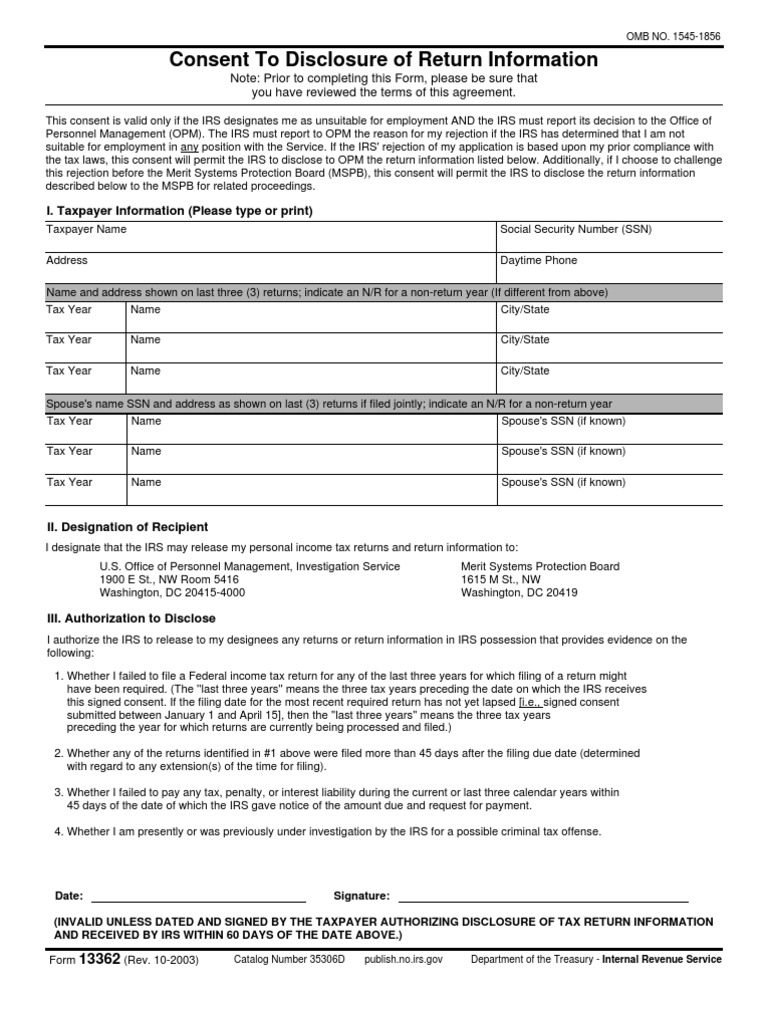 US Internal Revenue Service Form13362 Internal Revenue Service Tax
