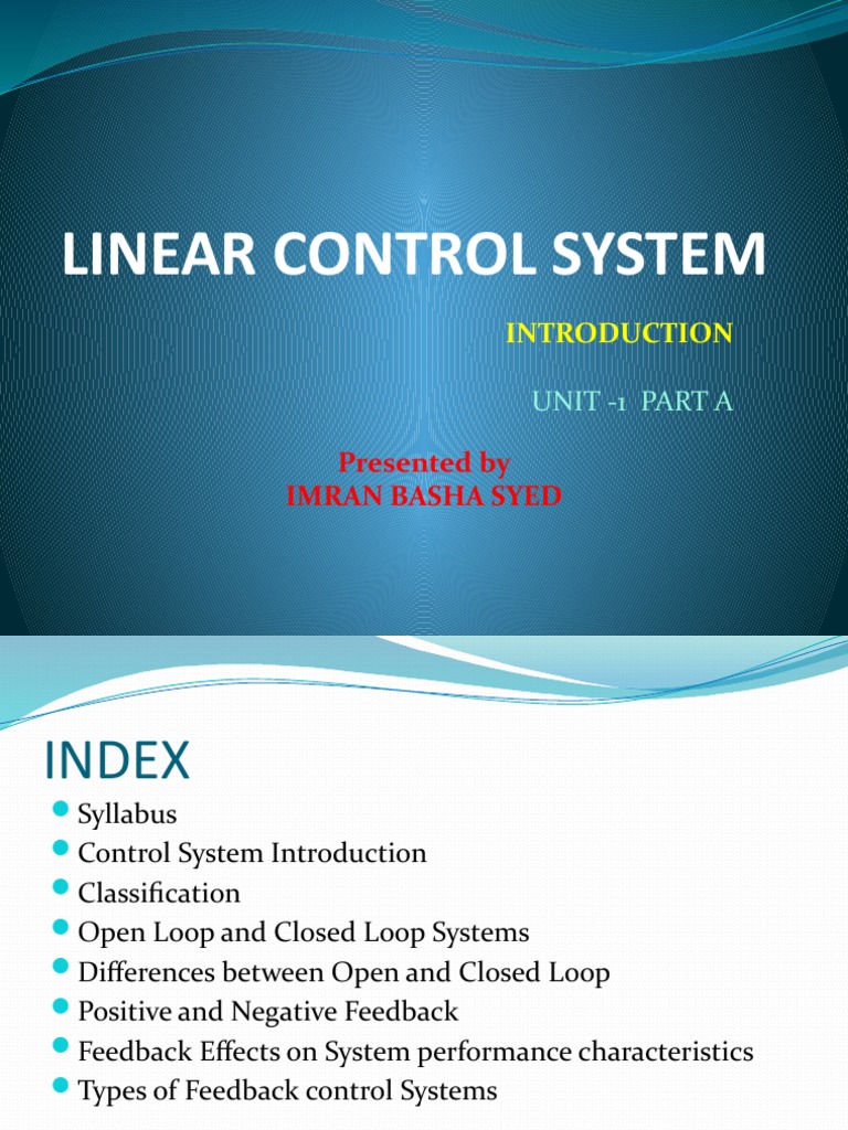 Linear Control System: Presented by Imran Basha Syed | PDF | Control ...