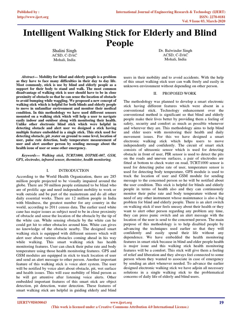 Intelligent Walking Stick For Elderly and Blind People IJERTV9IS030043