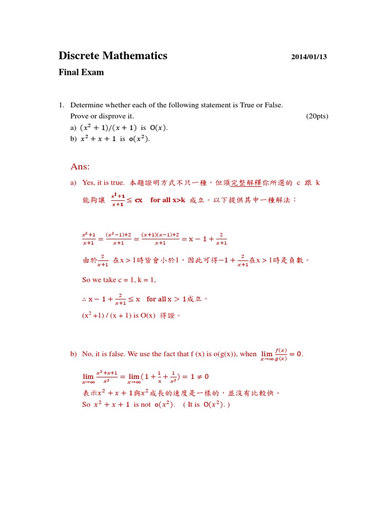 Discrete Mathematics Exam Solutions | PDF | Vertex (Graph Theory ...