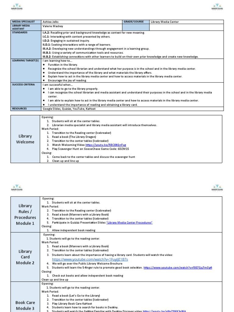 Library Media Center Learning Modules | PDF | Libraries | Books