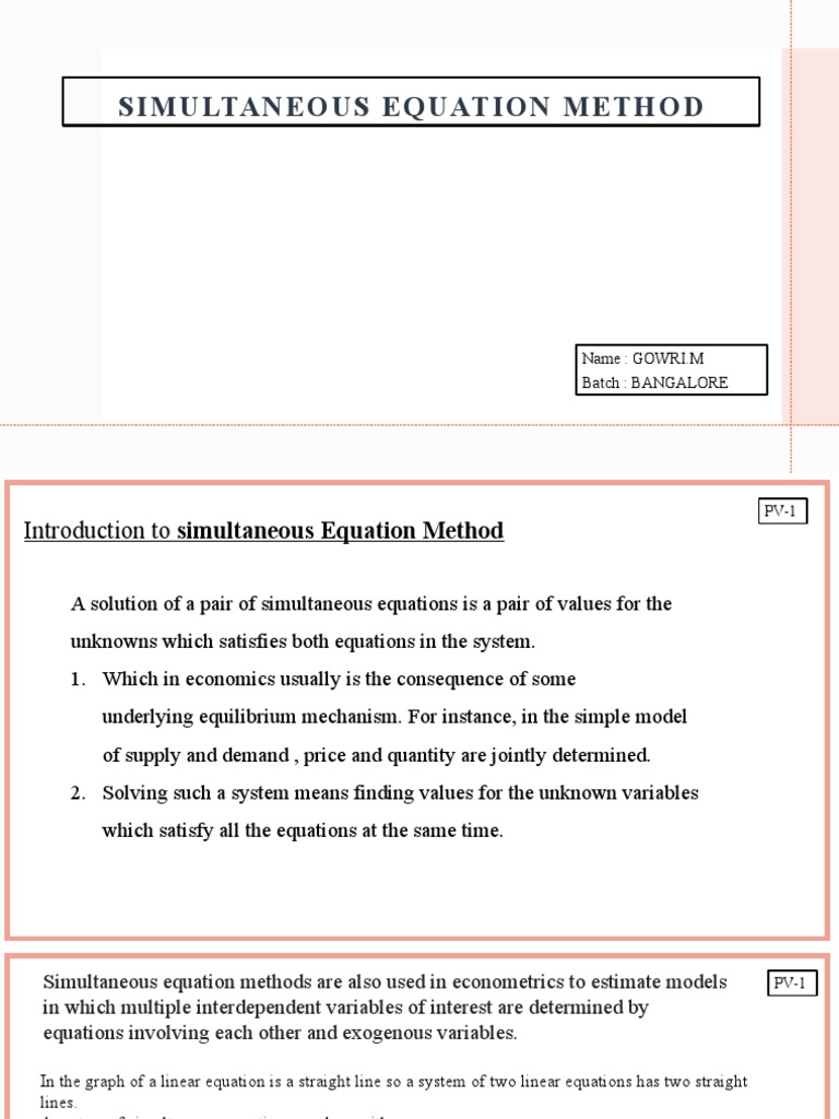 Simultaneous Equation Method in Economics | PDF | Equations | System Of ...