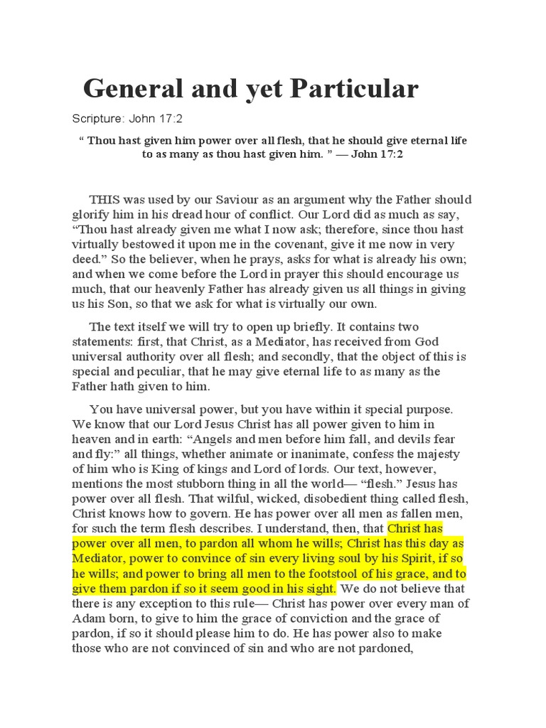 John 17 2 General and Yet Particular - Charles Spurgeon | PDF | Eternal ...