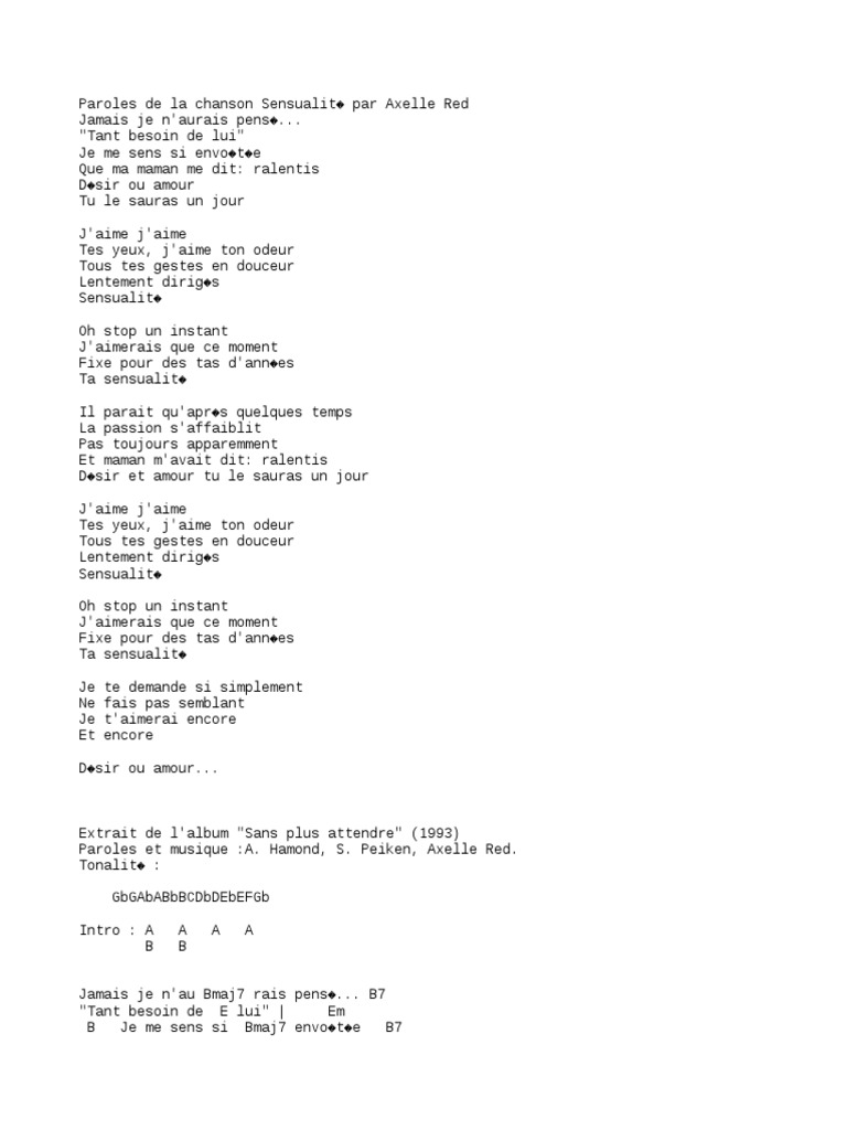 Axelle Red Parce Que C Est Toi Paroles Axelle Red - Sensualite | PDF