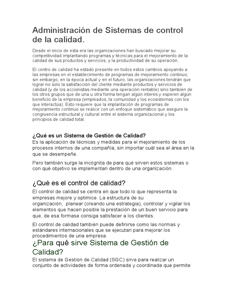 Administración de Sistemas para El Control de La Calidad | PDF ...