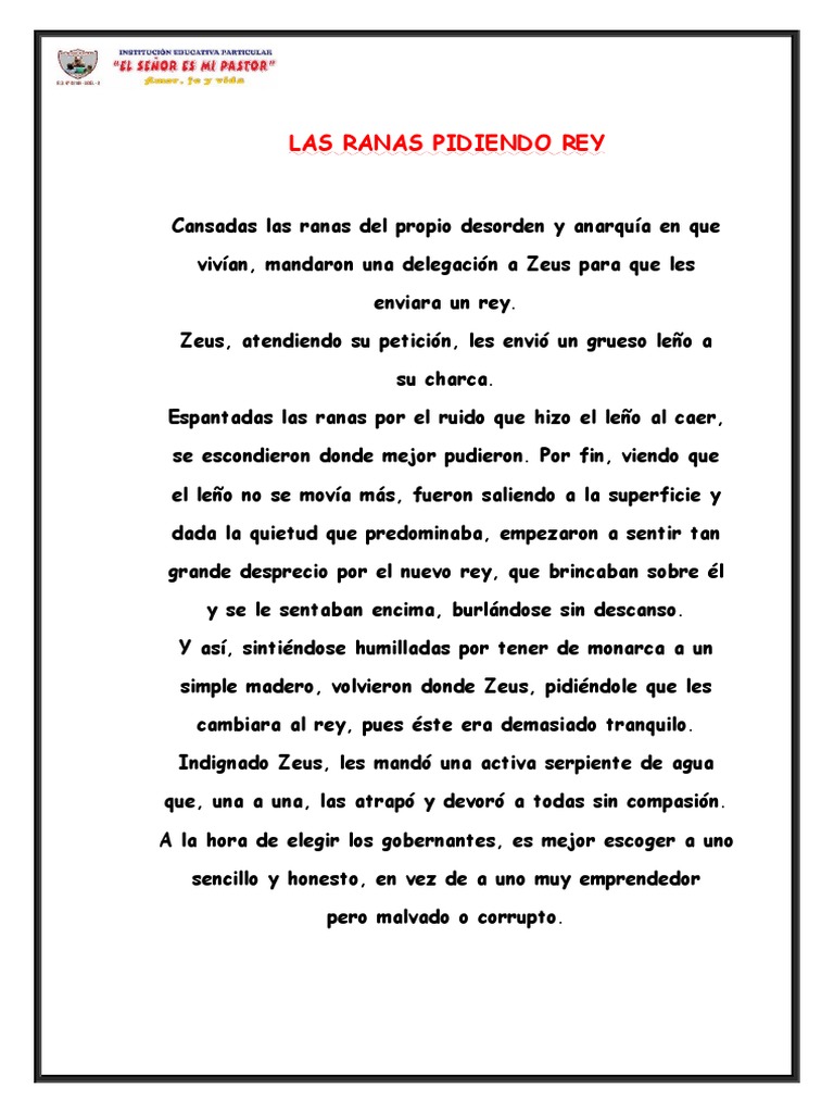 Fábula: Las ranas pidiendo rey | PDF | Historia