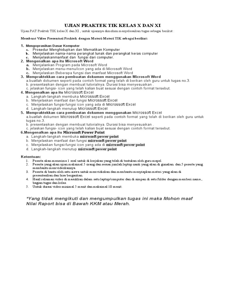 Ujian Praktek Tik Kelas X Pdf