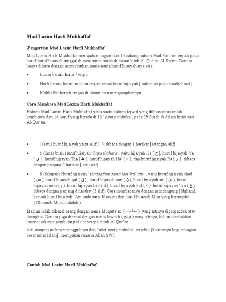 Mad Lazim Harfi Mukhaffaf Pdf