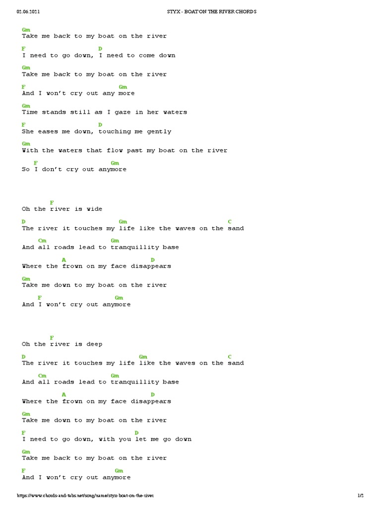 Styx boat on the river chords pdf