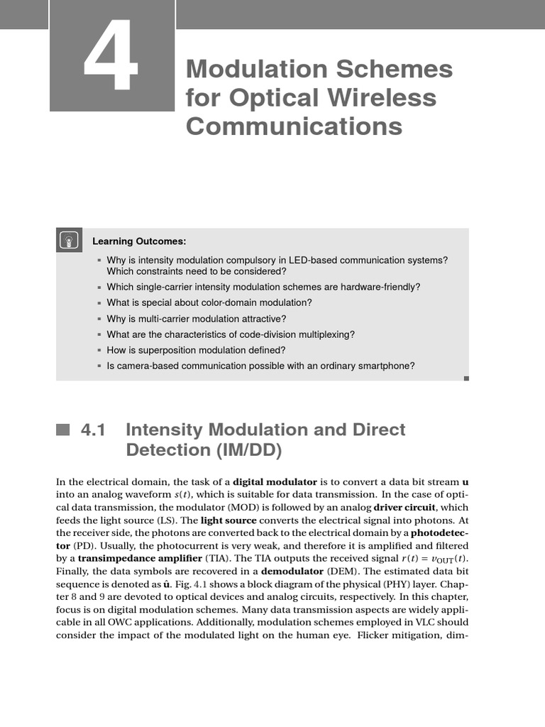 Modulation Schemes For Optical Wireless Communications 4.1 Intensity
