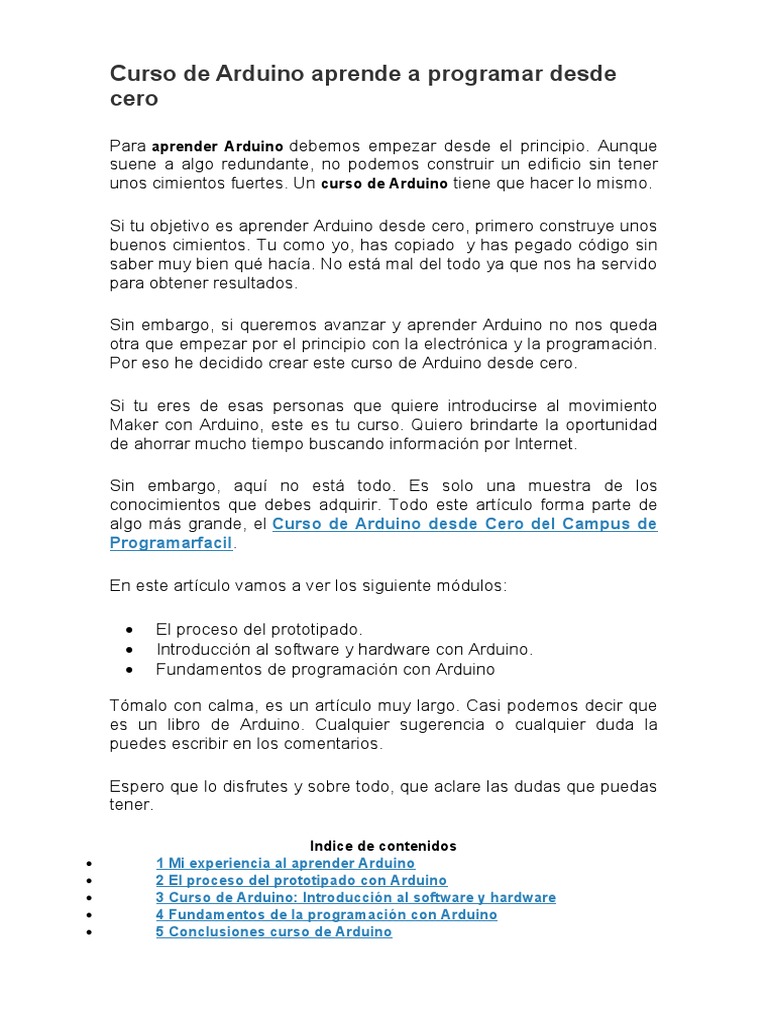 Curso de Arduino Aprende A Programar Desde Cero | Descargar gratis PDF ...